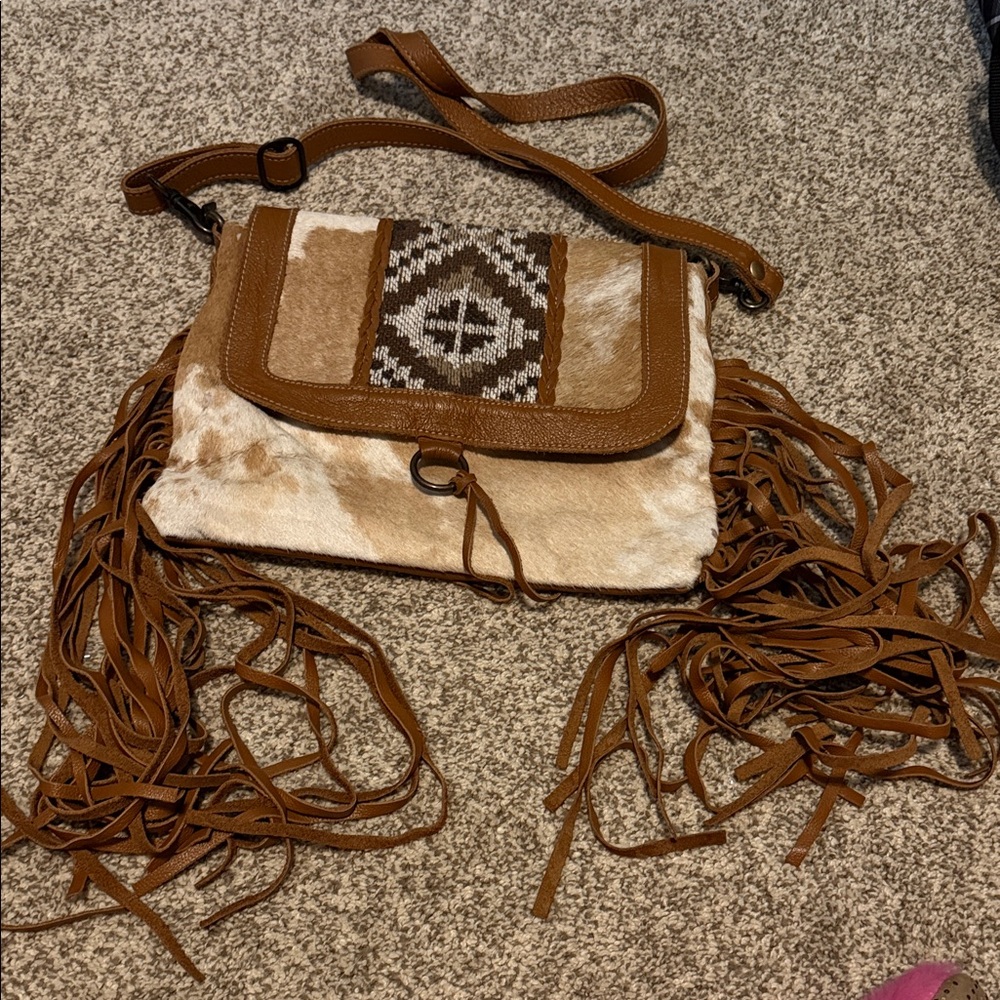 Genuine Leather Myra Crossbody Bag with Fringe